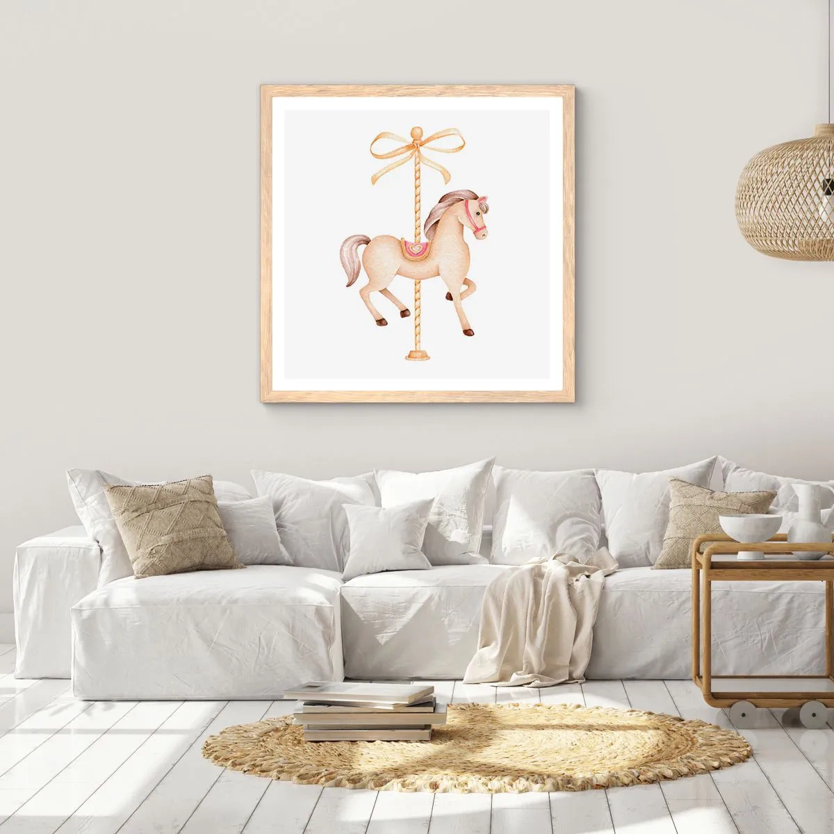 Póster en marco roble claro - Al trote grácil - 60x60 cm