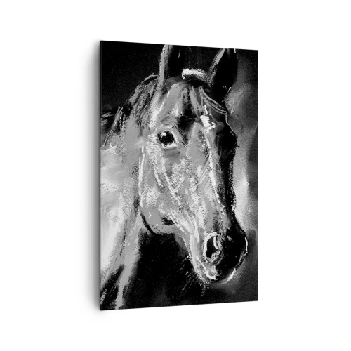 Cuadro sobre lienzo - Impresión de Imagen - Retrato de un caballo en un estilo dinámico en blanco y negro. - 80x120cm - El brillo de un alma noble - Decoración de pared moderna para salón y dormitorio ARTTOR