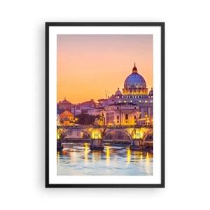Póster en marco negro - Puesta de sol sobre el puente y la basílica con luces en Roma - 50x70cm - Crepúsculo sobre la Ciudad Eterna - Decoración de pared moderna para salón y dormitorio ARTTOR