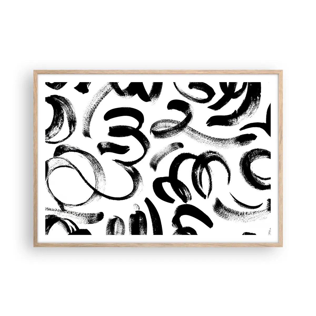Póster en marco roble claro - Negro sobre blanco - 100x70 cm