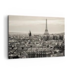 Cuadro sobre lienzo - Impresión de Imagen - Panorama de París con la Torre Eiffel en tonos sepia - 100x70cm - Sobre los tejados de París - Decoración de pared moderna para salón y dormitorio ARTTOR