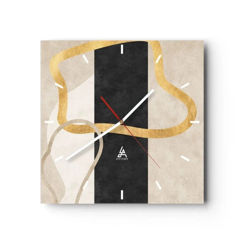 Reloj de pared - Reloj de vidrio - Un diseño minimalista con formas en bucle en dorado y negro. - 30x30cm - Formas en bucle - Decoración de pared moderna para salón y dormitorio ARTTOR