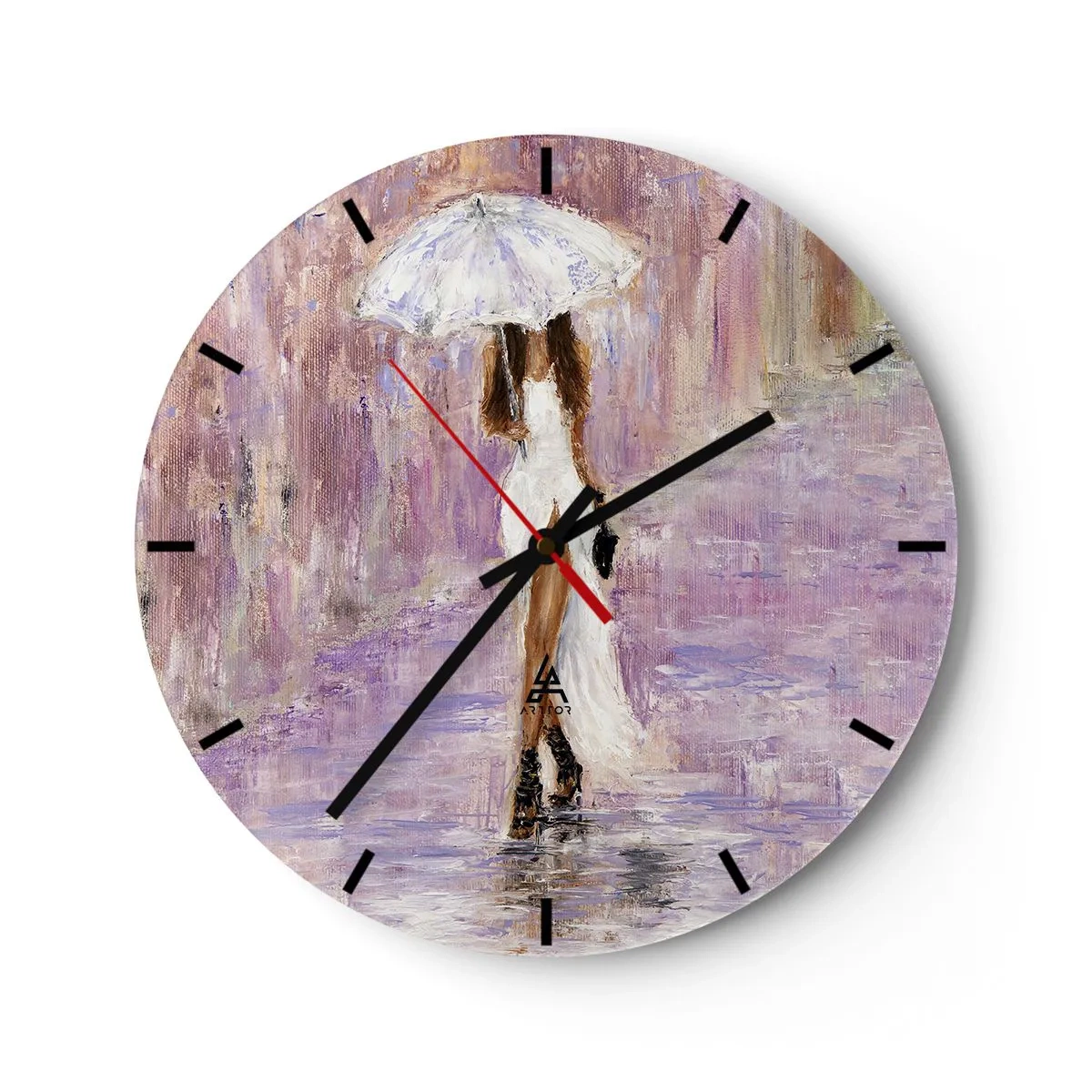 Reloj de pared - Reloj de vidrio - En la lluvia de lilas - 40x40 cm