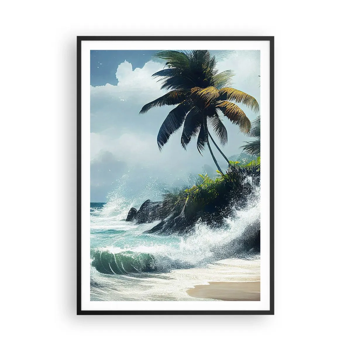 Póster en marco negro - En una costa tropical - 70x100 cm