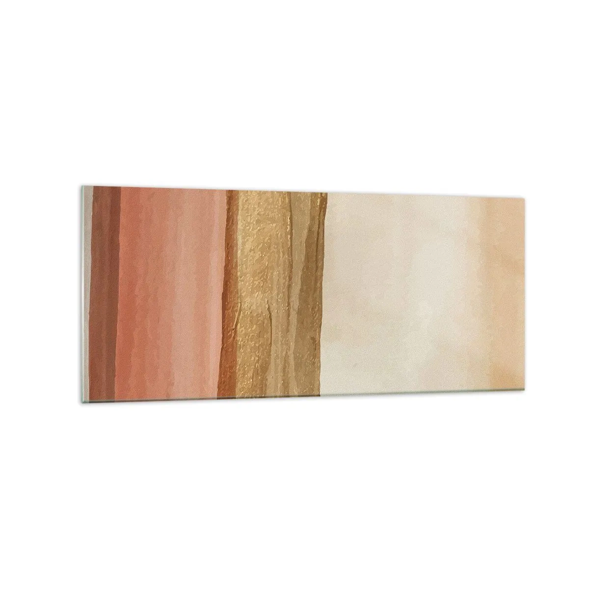 Cuadro sobre vidrio - Impresiones sobre Vidrio - Rayas abstractas en tonos beige, dorado y rosa sobre lienzo. - 120x50cm - Composición vertical - Decoración de pared moderna para salón y dormitorio ARTTOR