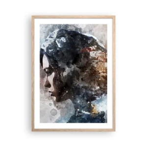 Póster en marco roble claro - Una historia sobre una niña con una ciudad de fondo - 50x70 cm