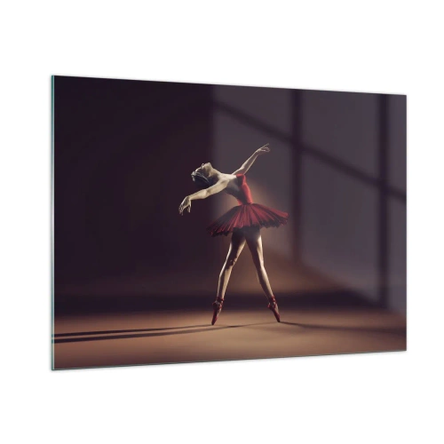 Cuadro sobre vidrio - Impresiones sobre Vidrio - Una bailarina con un vestido rojo en una pose dinámica. - 100x70cm - Primera bailarina - Decoración de pared moderna para salón y dormitorio ARTTOR