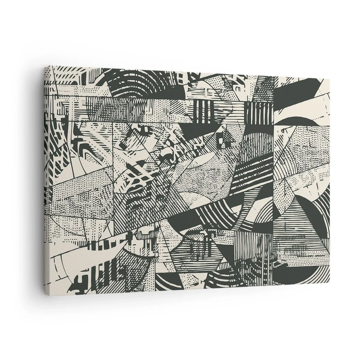 Cuadro sobre lienzo - Impresión de Imagen - Patrones abstractos geométricos en tonos verdes sobre un fondo claro - 70x50cm - La dinámica del presente - Decoración de pared moderna para salón y dormitorio ARTTOR