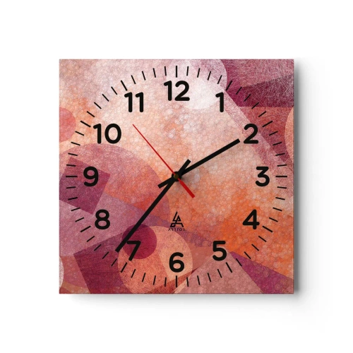 Reloj de pared - Reloj de vidrio - Transformaciones geométricas en rosa - 30x30 cm