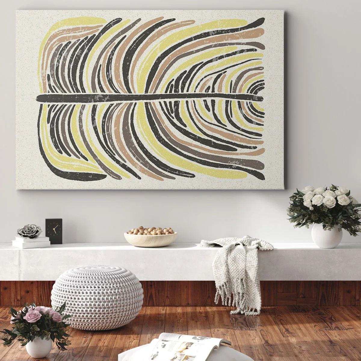 Cuadro sobre lienzo - Impresión de Imagen - Motivo abstracto de hojas en tonos tierra - 120x80cm - Abstracción vibrante - Decoración de pared moderna para salón y dormitorio ARTTOR
