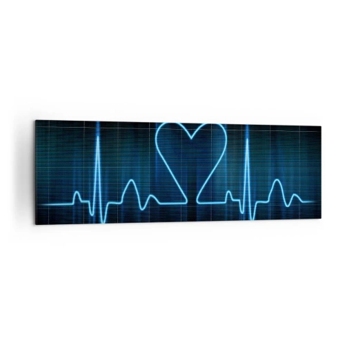Cuadro sobre lienzo - Impresión de Imagen - Una línea salvavidas con un corazón sobre un fondo de monitoreo médico en tonos azules. - 160x50cm - El ritmo del corazón - Decoración de pared moderna para salón y dormitorio ARTTOR