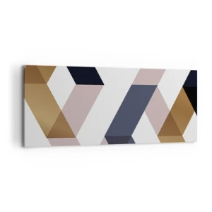 Cuadro sobre lienzo - Impresión de Imagen - Patrones geométricos en tonos dorados y azul marino. - 120x50cm - Rectas y ángulos - Decoración de pared moderna para salón y dormitorio ARTTOR