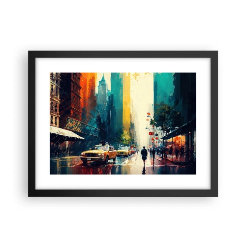 Póster en marco negro - Nueva York - hasta la lluvia es colorida - 40x30 cm