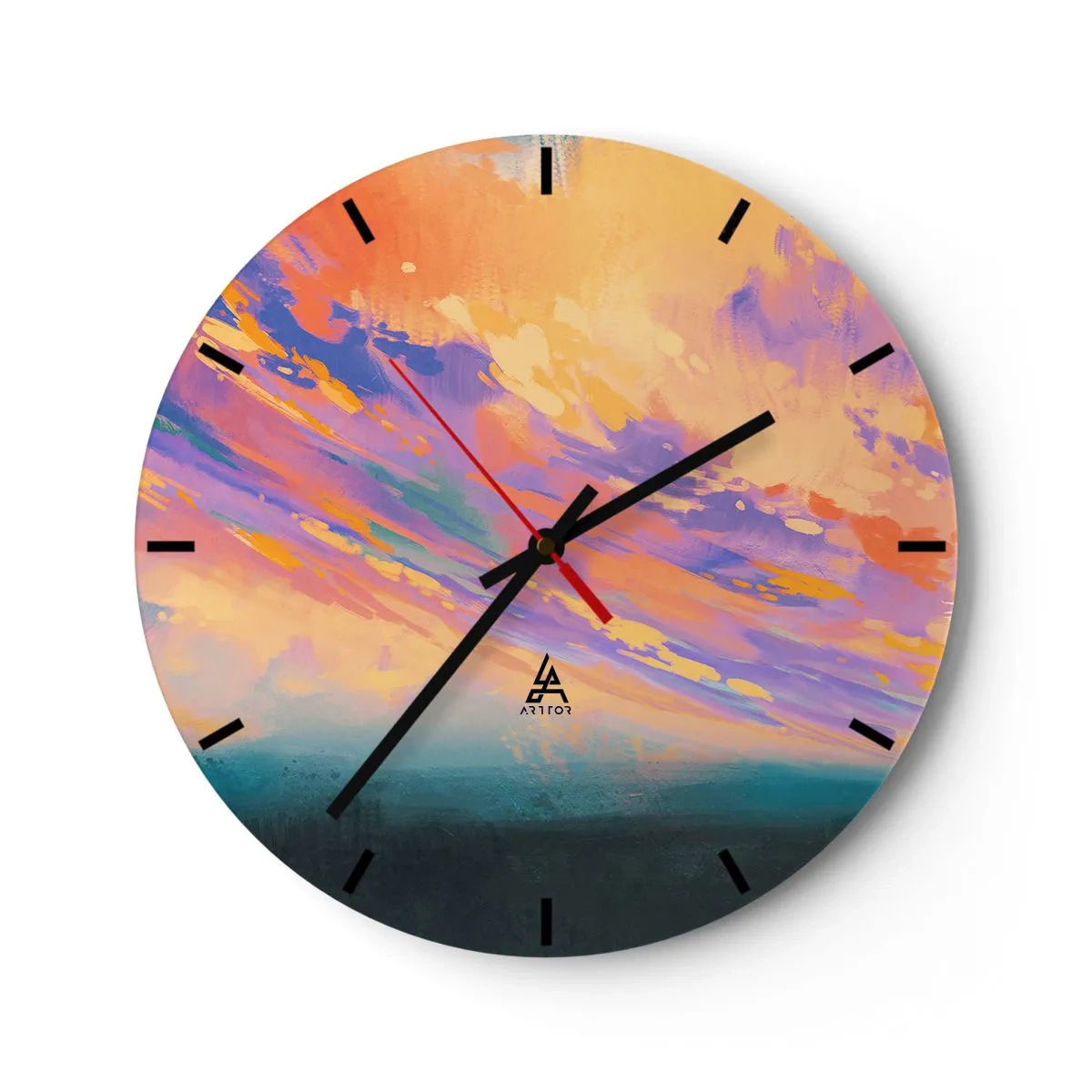 Reloj de pared - Reloj de vidrio - Atardecer abstracto en colores pastel - 30x30cm - Fuerza de atracción - Decoración de pared moderna para salón, cocina y dormitorio ARTTOR