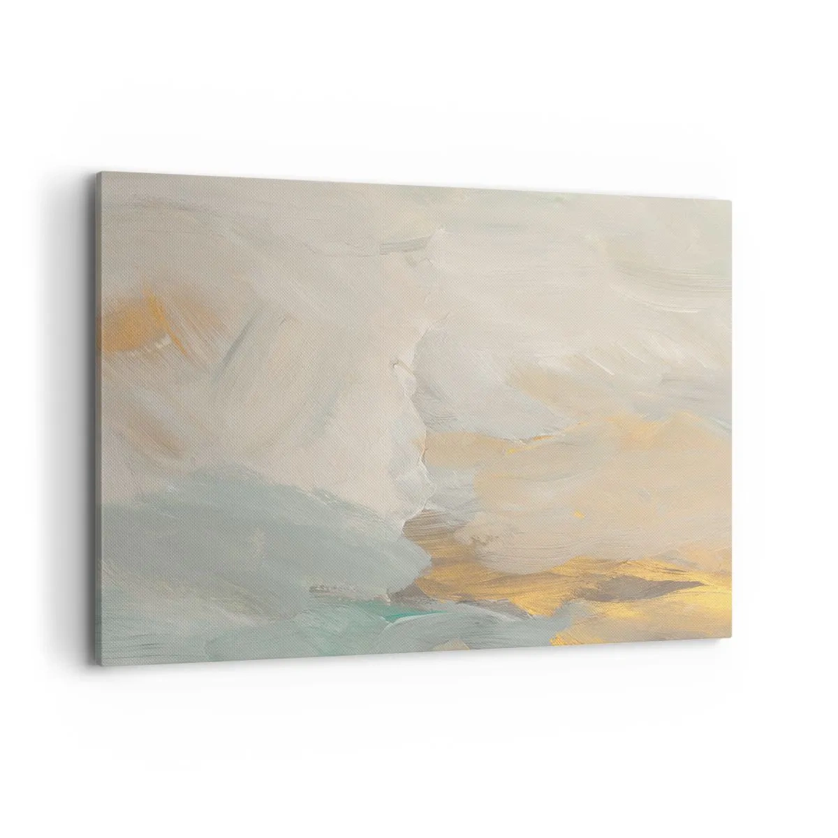 Cuadro sobre lienzo - Impresión de Imagen - Delicados trazos abstractos en tonos blancos y dorados. - 100x70cm - Abstracción - una tierra de dulzura - Decoración de pared moderna para salón y dormitorio ARTTOR