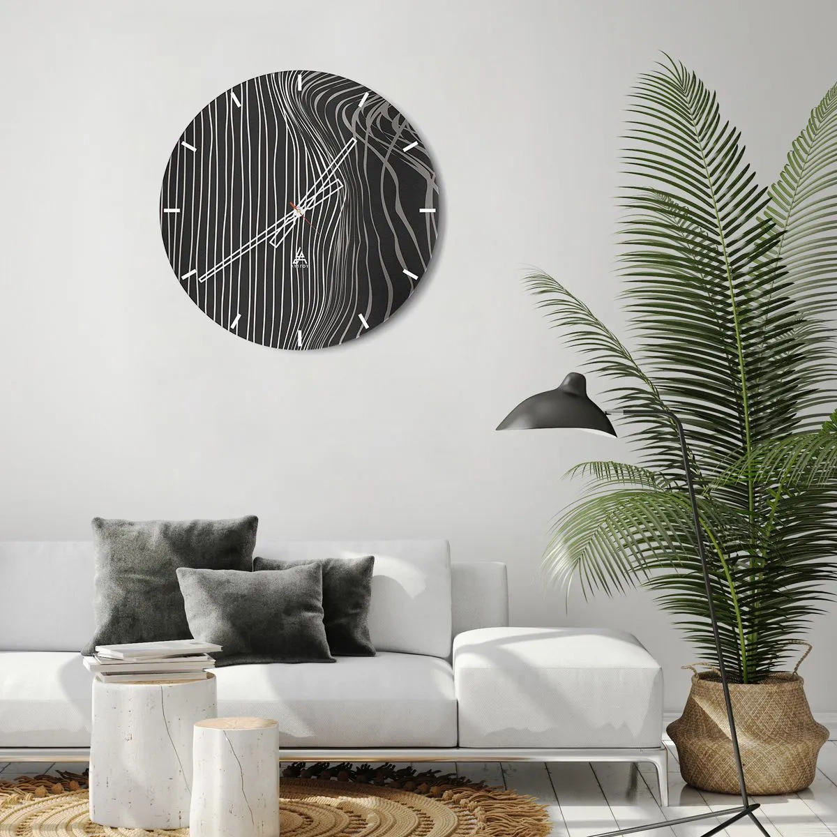 Reloj de pared - Reloj de vidrio - Líneas abstractas sobre un fondo oscuro - 30x30cm - Ritmo y acento - Decoración de pared moderna para salón, cocina y dormitorio ARTTOR