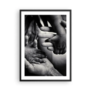 Póster en marco negro - Motivo en blanco y negro de manos que simbolizan el vínculo. - 50x70cm - Ser humano - Decoración de pared moderna para salón y dormitorio ARTTOR