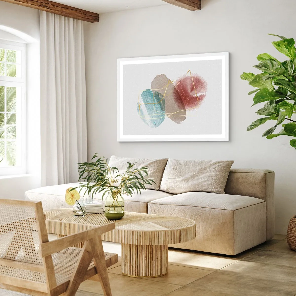 Póster en marco blanco - Abstracción coral del espacio - 100x70 cm