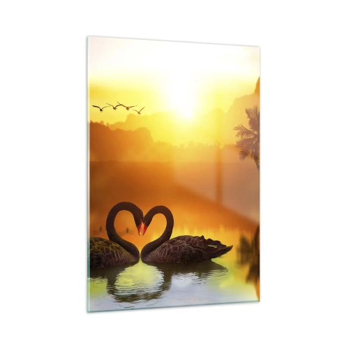 Cuadro sobre vidrio - Impresiones sobre Vidrio - Cisnes negros en el lago al atardecer - 50x70cm - Todo a juego - Decoración de pared moderna para salón y dormitorio ARTTOR