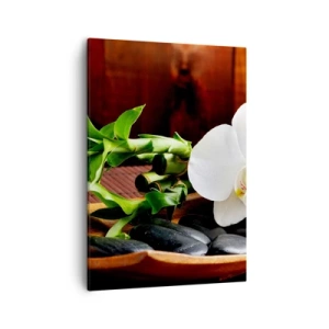 Cuadro sobre lienzo - Impresión de Imagen - Orquídea blanca con bambú sobre un fondo de piedra de estilo zen. - 50x70cm - Ríndete al tacto de la naturaleza - Decoración de pared moderna para salón y dormitorio ARTTOR