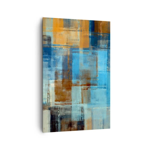 Cuadro sobre lienzo - Impresión de Imagen - Composición geométrica abstracta en tonos azules y marrones. - 80x120cm - A través del velo azul - Decoración de pared moderna para salón y dormitorio ARTTOR