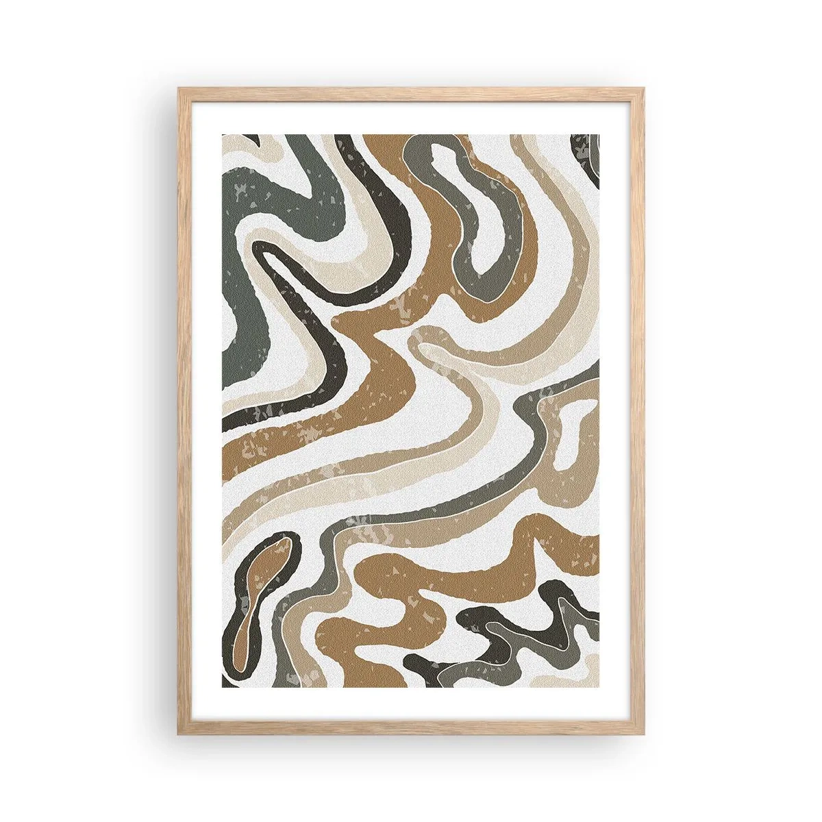 Póster en marco roble claro - Meandros de colores terrosos - 50x70 cm