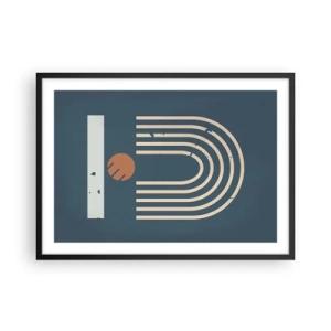 Póster en marco negro - Patrón geométrico en tonos azul marino, beige y naranja sobre un fondo oscuro. - 70x50cm - Geometría sobre azul marino - Decoración de pared moderna para salón y dormitorio ARTTOR