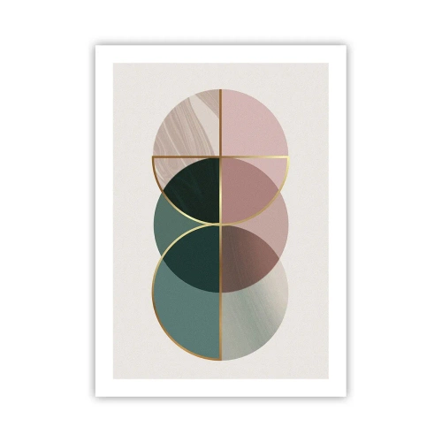 Póster - Composición geométrica abstracta con círculos y oro. - 50x70cm - Círculo tras círculo... - Decoración de pared moderna para salón y dormitorio ARTTOR