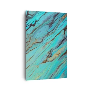 Cuadro sobre lienzo - Impresión de Imagen - Ondas abstractas en tonos turquesa y dorado - 80x120cm - Marea turquesa - Decoración de pared moderna para salón y dormitorio ARTTOR