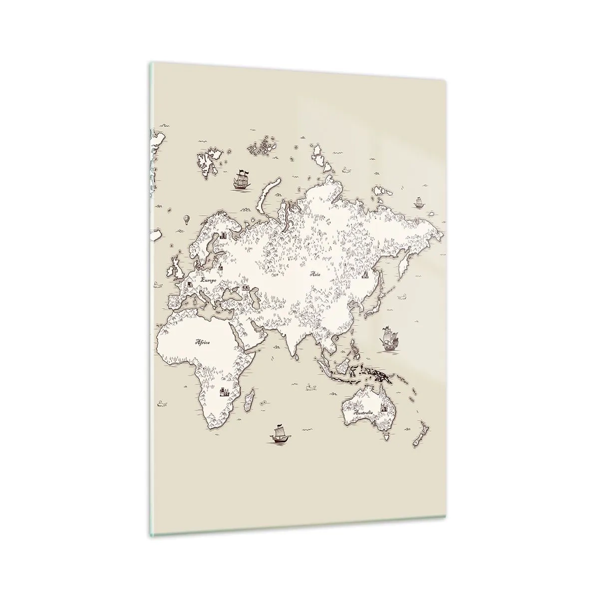Cuadro sobre vidrio - Impresiones sobre Vidrio - Un mapa del mundo estilizado en una versión clásica. - 50x70cm - Un viaje alrededor del mundo - Decoración de pared moderna para salón y dormitorio ARTTOR