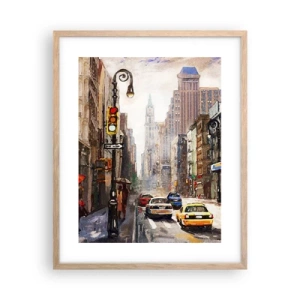 Póster en marco roble claro - Nueva York - también colorida bajo la lluvia - 40x50 cm