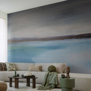 Fotomural Standard Eco - Un paisaje acuático pictórico con una línea de horizonte horizontal. - 100x70cm - Paisaje horizontal - Decoración de pared moderna para salón y dormitorio ARTTOR