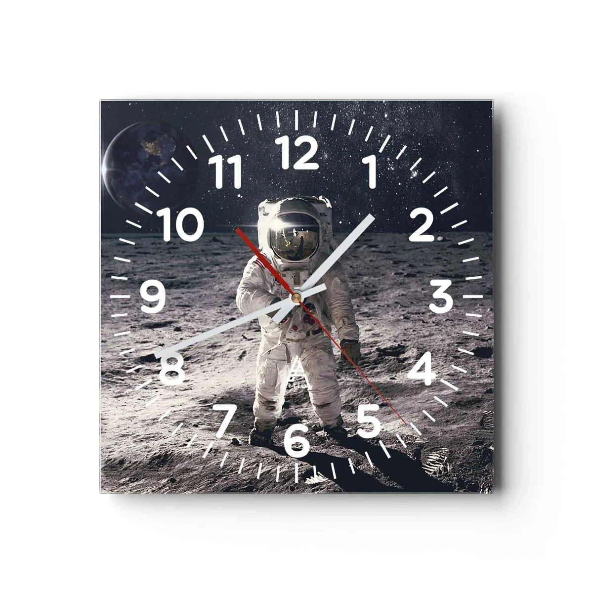 Reloj de pared - Reloj de vidrio - Saludos desde la Luna - 40x40 cm
