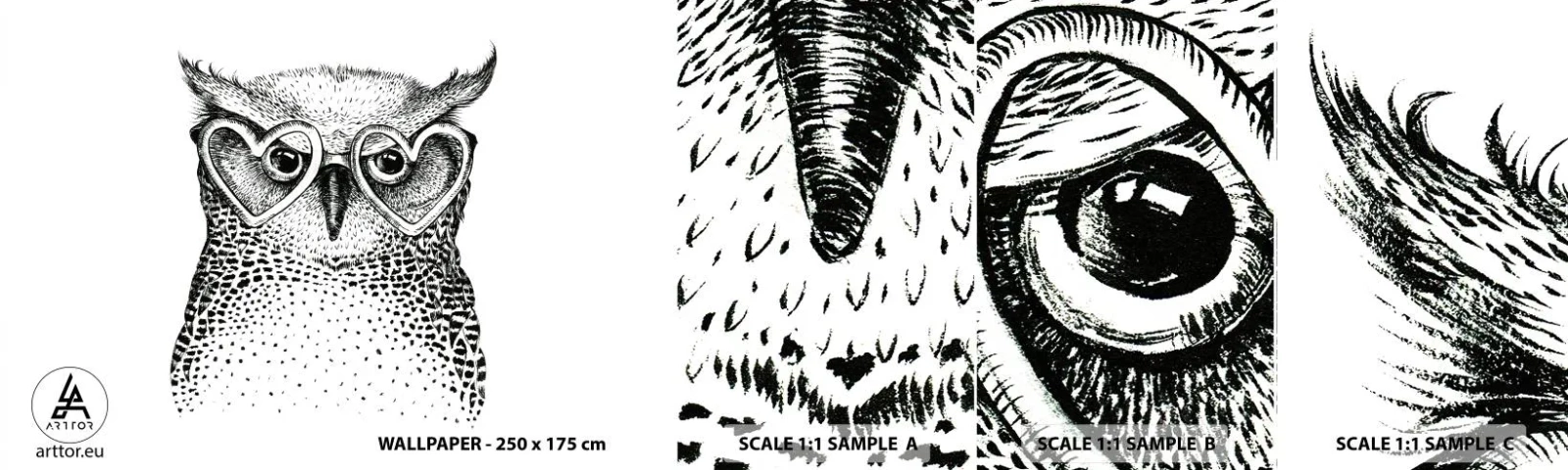 Muestra De Fotomural Standard Eco - Con sabiduría y amor - Búho, Para niños, animales - 100x30 cm