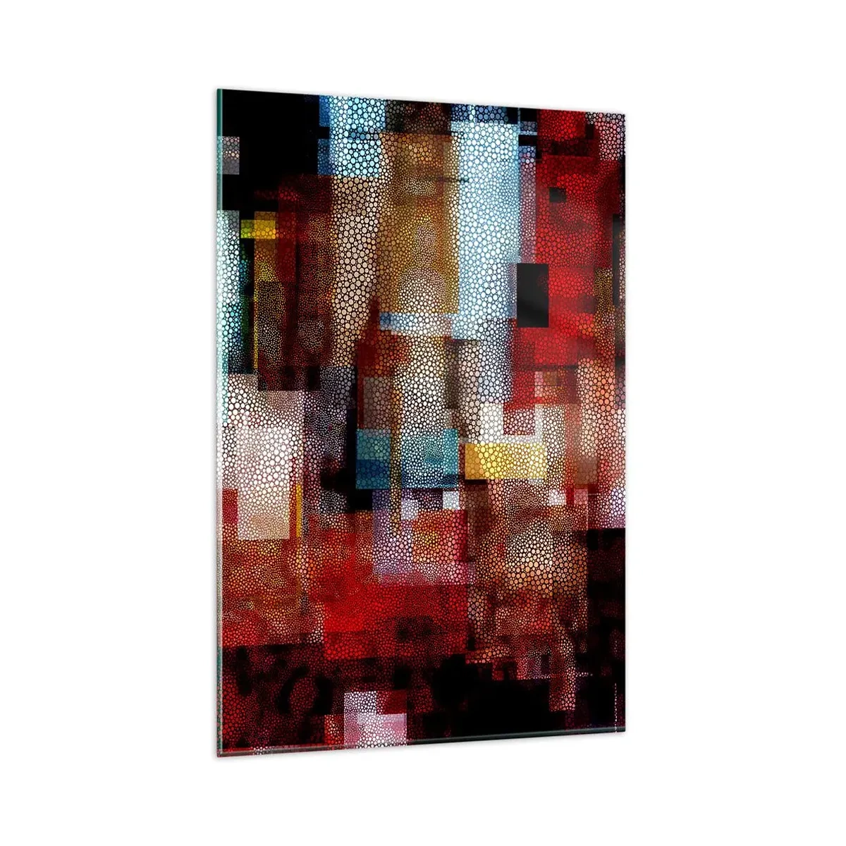 Cuadro sobre vidrio - Impresiones sobre Vidrio - Abstracción geométrica en intensos tonos rojos. - 80x120cm - Confusión y desconcierto - Decoración de pared moderna para salón y dormitorio ARTTOR