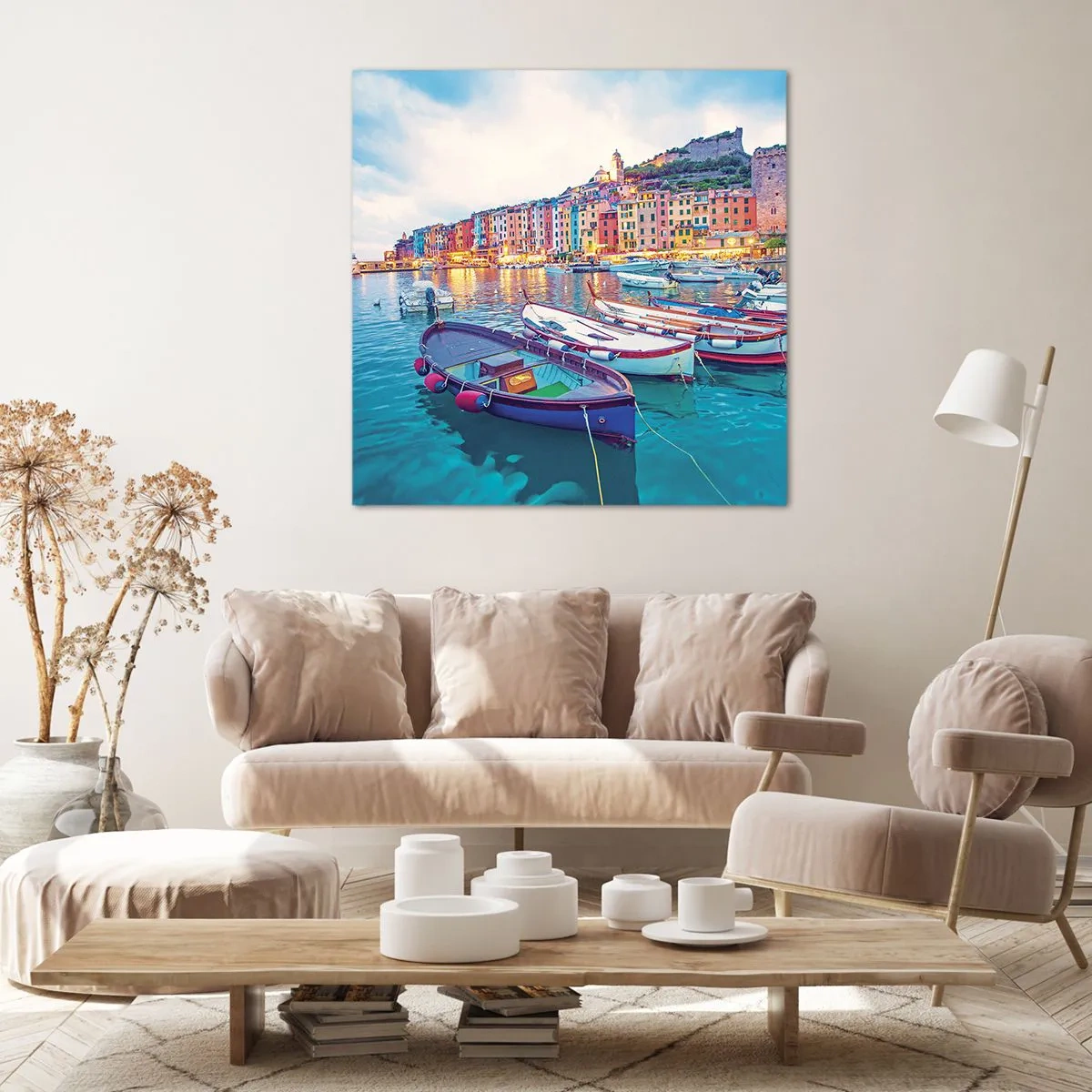 Cuadro sobre lienzo - Impresión de Imagen - Una noche colorida en el puerto - 30x30 cm