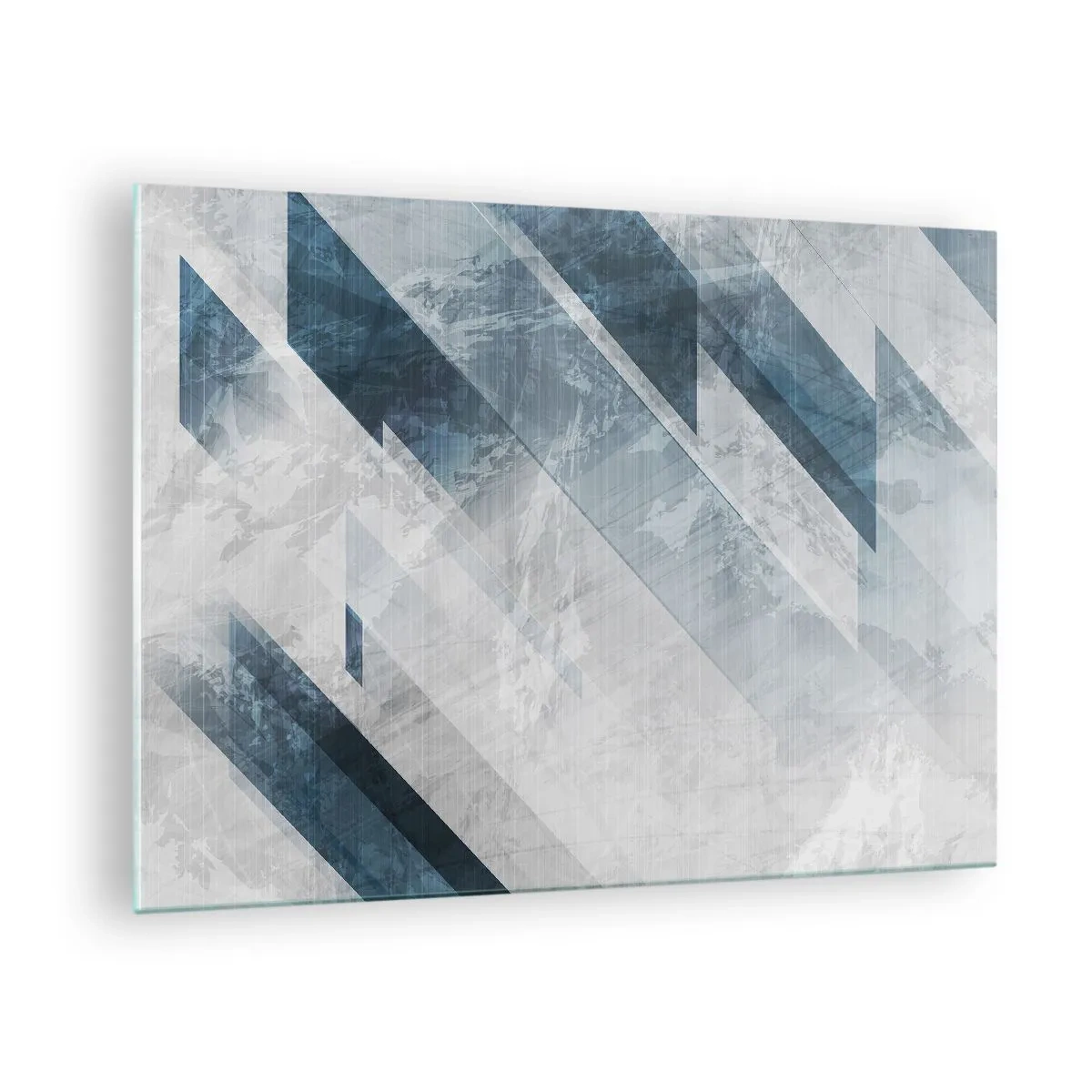 Cuadro sobre vidrio - Impresiones sobre Vidrio - Rayas geométricas en tonos grises y azul marino - 70x50cm - Composición espacial - movimiento de grises - Decoración de pared moderna para salón y dormitorio ARTTOR