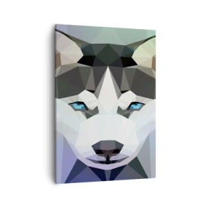 Cuadro sobre lienzo - Impresión de Imagen - Lobo geométrico con expresivos ojos azules. - 50x70cm - El recuerdo de las nieves del norte - Decoración de pared moderna para salón y dormitorio ARTTOR