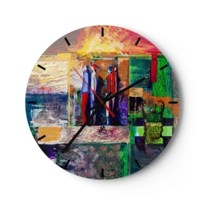Reloj de pared - Reloj de vidrio - Un cuadro abstracto con figuras en colores intensos. - 30x30cm - Relaciones y emociones - Decoración de pared moderna para salón, cocina y dormitorio ARTTOR