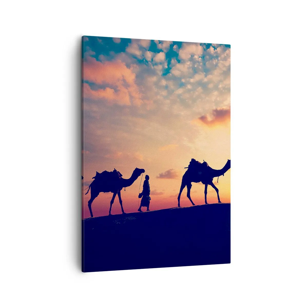Cuadro sobre lienzo - Impresión de Imagen - Una caravana de camellos vagando por el desierto al atardecer - 50x70cm - El misterioso espíritu de Oriente - Decoración de pared moderna para salón y dormitorio ARTTOR