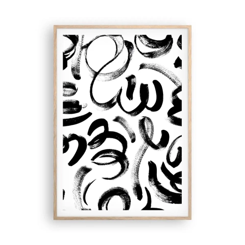 Póster en marco roble claro - Negro sobre blanco - 70x100 cm