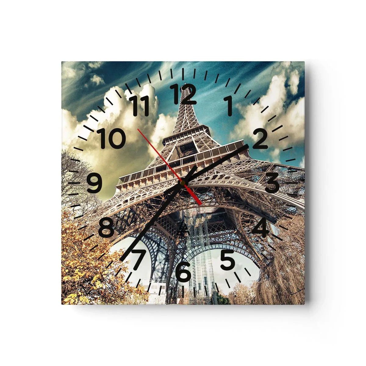 Reloj de pared - Reloj de vidrio - Y en París, en otoño... - 40x40 cm