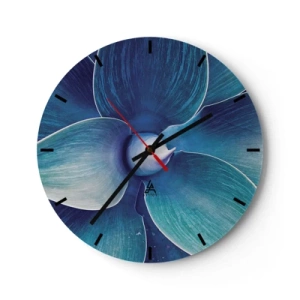 Reloj de pared - Reloj de vidrio - Detalle de planta azul con forma abstracta. - 30x30cm - Azul del cielo - Decoración de pared moderna para salón, cocina y dormitorio ARTTOR