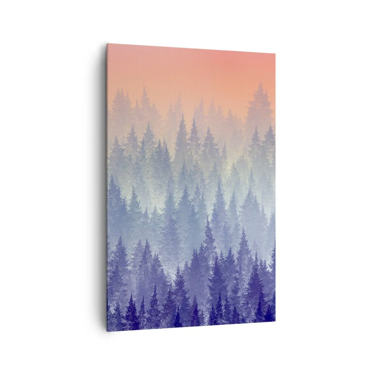 Cuadro sobre lienzo - Impresión de Imagen - Un bosque brumoso en tonos morados y naranjas. - 80x120cm - Alto, más alto, hasta el cielo - Decoración de pared moderna para salón y dormitorio ARTTOR