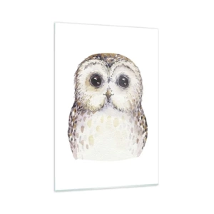 Cuadro sobre vidrio - Impresiones sobre Vidrio - Retrato de un búho sobre un fondo claro con colores delicados. - 80x120cm - Mírame a los ojos - Decoración de pared moderna para salón y dormitorio ARTTOR