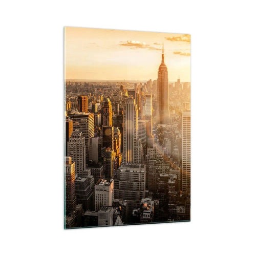 Cuadro sobre vidrio - Impresiones sobre Vidrio - El horizonte de la ciudad de Nueva York al atardecer - 50x70cm - Creciendo al sol - Decoración de pared moderna para salón y dormitorio ARTTOR