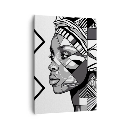 Cuadro sobre lienzo - Impresión de Imagen - Retrato en blanco y negro de una mujer en estilo étnico. - 50x70cm - Retrato étnico - Decoración de pared moderna para salón y dormitorio ARTTOR