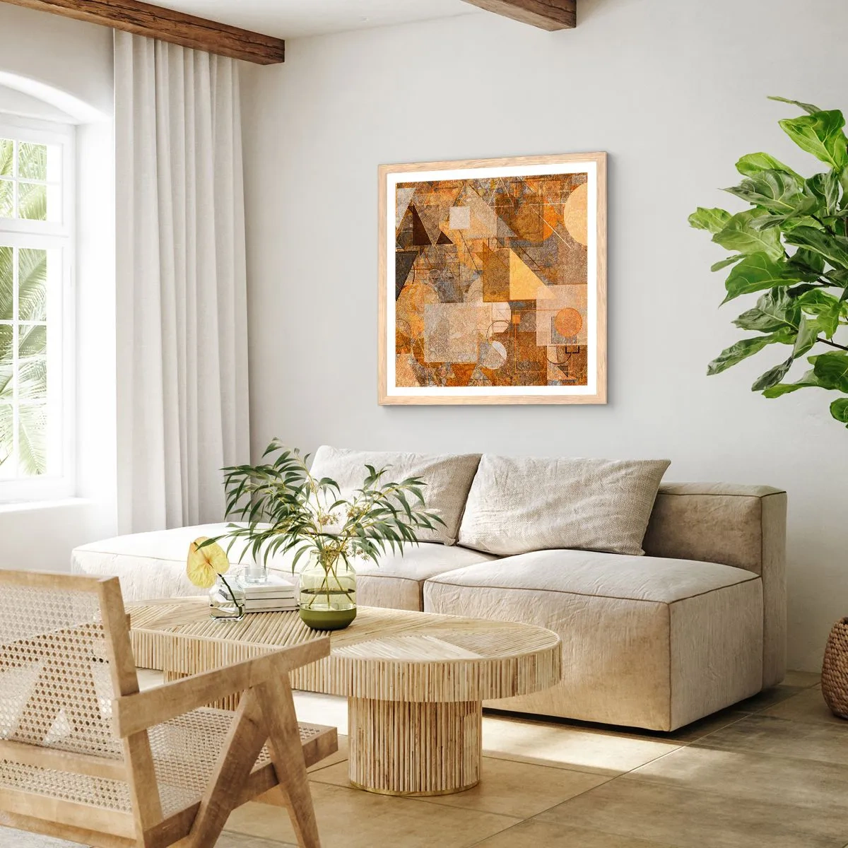 Póster en marco roble claro - Estudio cubista en bronce - 40x40 cm