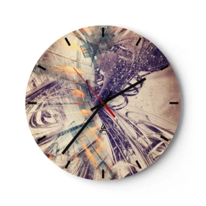Reloj de pared - Reloj de vidrio - Composición geométrica abstracta en tonos beige y morado. - 30x30cm - Con mucha prisa - Decoración de pared moderna para salón, cocina y dormitorio ARTTOR