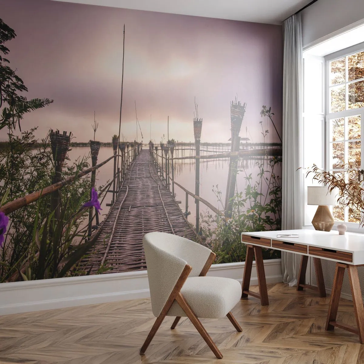 Fotomural Premium Canvas - La tranquilidad de Asia - Paisaje, Río, Bambú - 400x280 cm